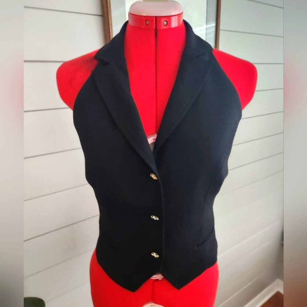 Black Women's Halter Vest Top with Gold Buttons